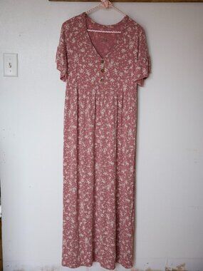 a:glow Dusty Rose Floral Maxi Dress with Button Front